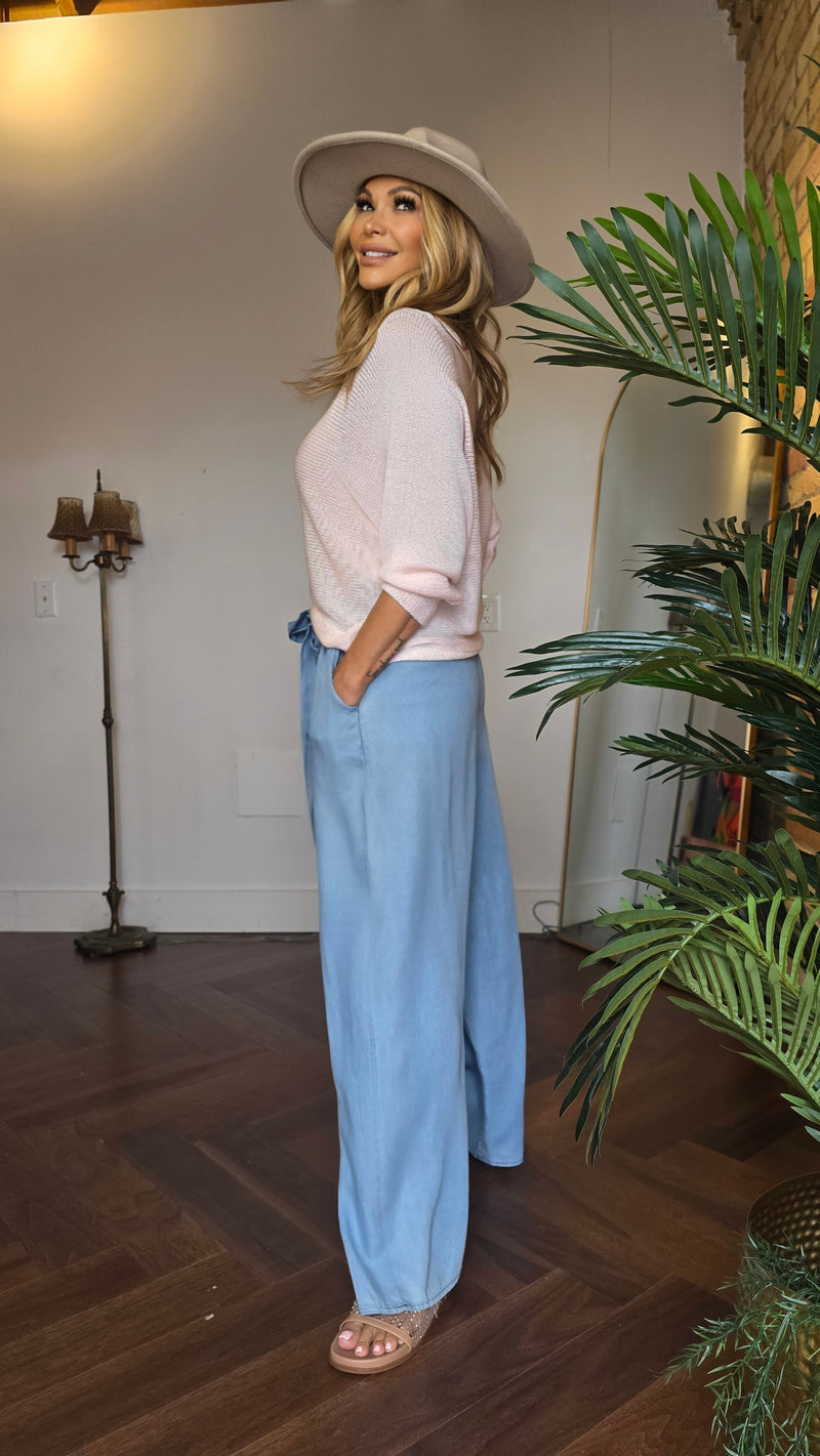 Wideleg Flowy Pant With Tie Belt
