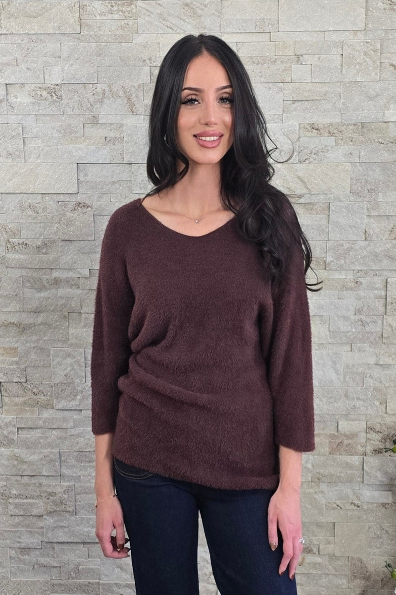 Fuzzy 3/4 Sleeve Sweater