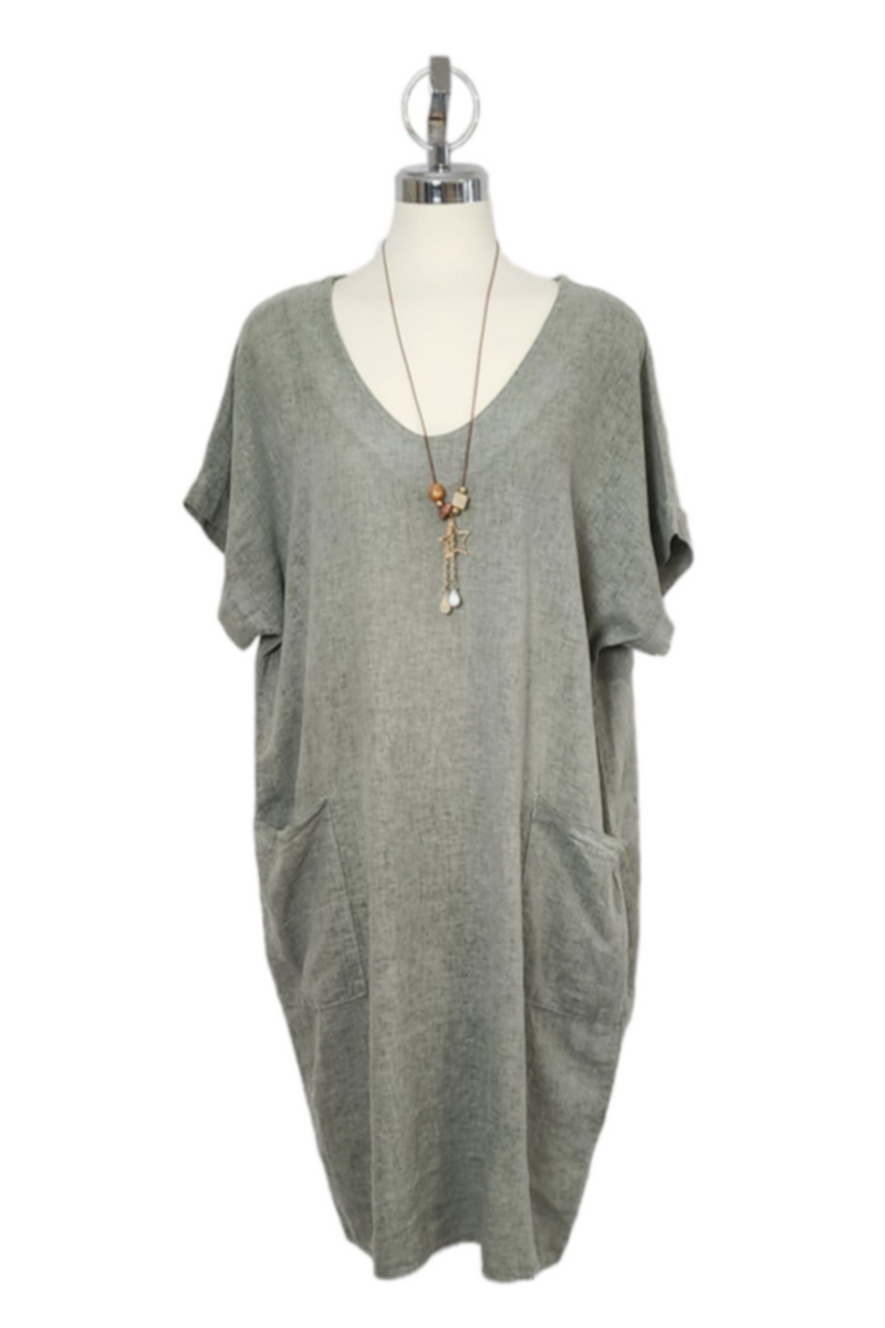 Linen Dress with Front Pockets