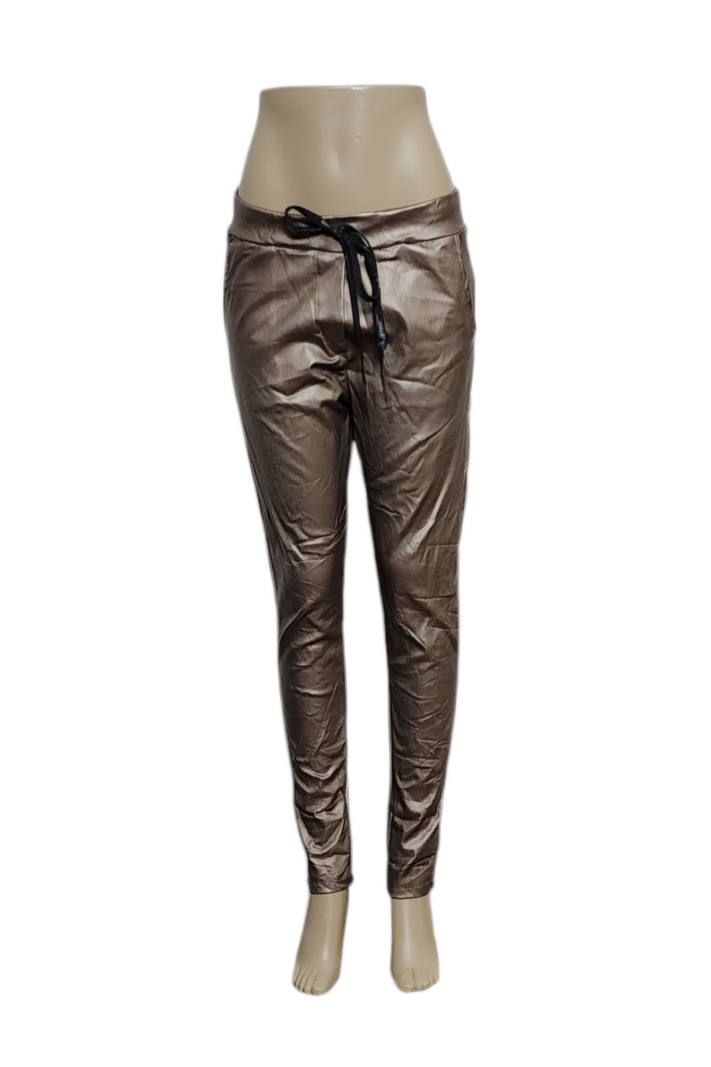 Metallic Faux Leather Crinkle Joggers