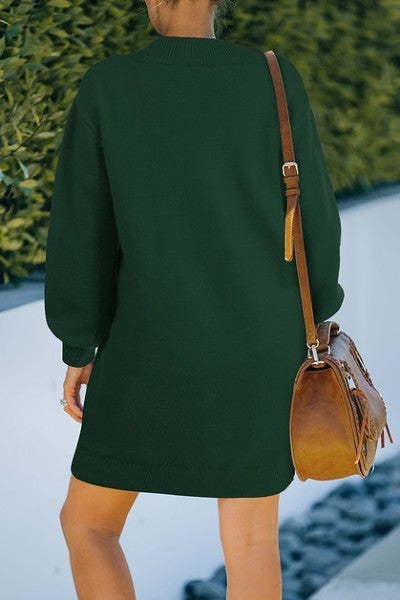 Knit V-Neck Sweater Dress